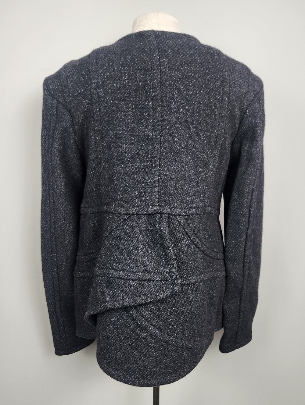 Marni Wool Blend Pea Coat Jacket Luxury Designer Charcol Asymmetrical Hem Preppy